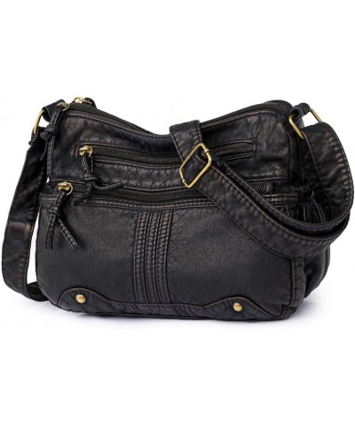 Women Crossbody PU Bag Large Capacity Crossbody Purses Adjustable Strap Zipper Vintage Multi-Pockets Retro Sling Bag Black 2 ...