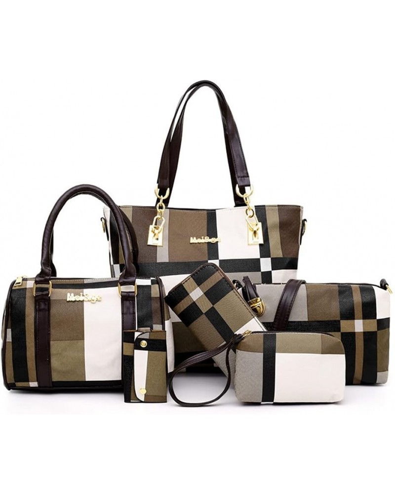 6 Pcs Handbag Set for Women Crossbody Shoulder Bags and Purse Satchel Tote Clutch Bag Brown $21.83 Totes