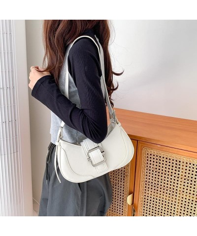 Y2K Leather Crescent Shoulder Bag Small Underarm Purse Vintage Top Handle Satchels Cute Hobo Handbag with Zipper Closure Whit...