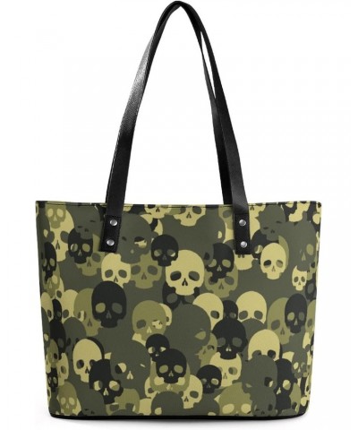 Womens Handbag Skull Camouflage Camo Pattern Leather Tote Bag Top Handle Satchel Bags For Lady $19.94 Totes