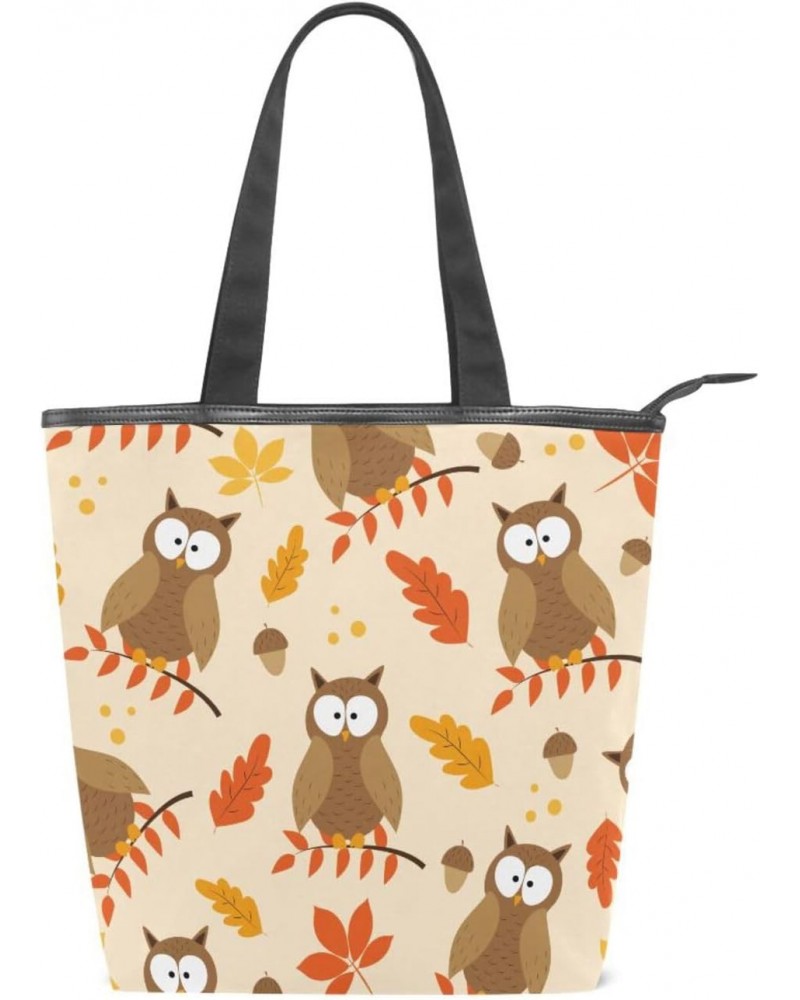 Tote Bag Colorful Christmas Peach Love Autumn Owls Animal Leaves Canvas Zippered Tote Handbag for Women with 2 Interior Pocke...