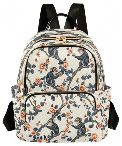 Monkey Rose Flower Floral Women Backpack Purse Ladies Fashion Shoulder Bag Daypack Travel Bag 7.5L $16.73 Backpacks