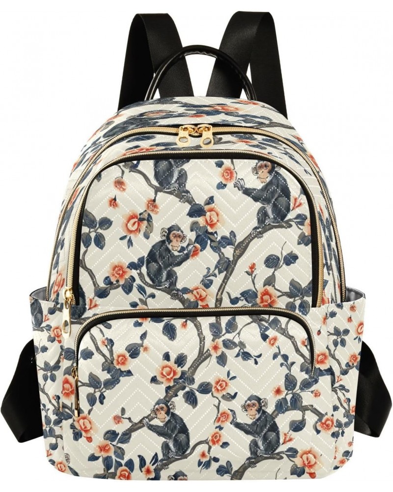 Monkey Rose Flower Floral Women Backpack Purse Ladies Fashion Shoulder Bag Daypack Travel Bag 7.5L $16.73 Backpacks