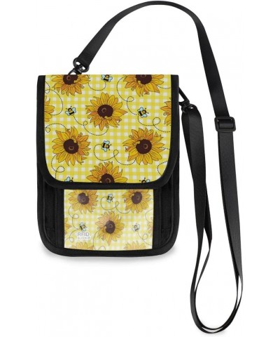 Bees Sunflowers Buffalo Plaid Small Crossbody Bags Travel Wallet Purse Passport Holder Mini Cell Phone Bag for Women $10.25 C...