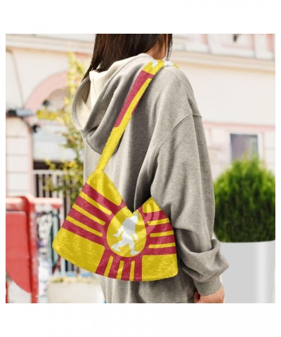 Ladies Soft Plush Underarm Bag Flag-new-mexico-bigf-oot Fluffy Shoulder Bag Women Furry Purse Handbag $15.36 Shoulder Bags