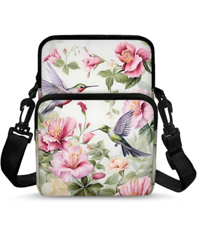 Crossbody Bags for Women Men Zipper Sling Purse Cell Phone Holder Trendy Messenger Bag with Shoulder Strap Hummingbird Hibisc...