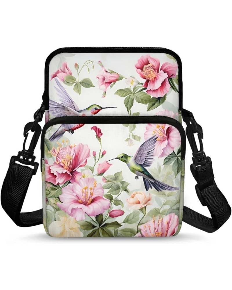 Crossbody Bags for Women Men Zipper Sling Purse Cell Phone Holder Trendy Messenger Bag with Shoulder Strap Hummingbird Hibisc...