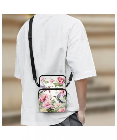 Crossbody Bags for Women Men Zipper Sling Purse Cell Phone Holder Trendy Messenger Bag with Shoulder Strap Hummingbird Hibisc...