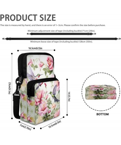 Crossbody Bags for Women Men Zipper Sling Purse Cell Phone Holder Trendy Messenger Bag with Shoulder Strap Hummingbird Hibisc...