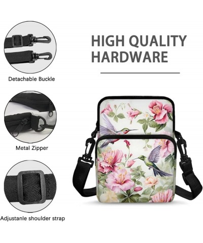 Crossbody Bags for Women Men Zipper Sling Purse Cell Phone Holder Trendy Messenger Bag with Shoulder Strap Hummingbird Hibisc...