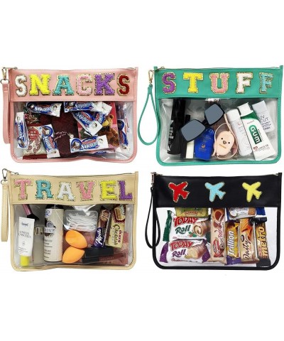 Monogram Clear Stadium Purse Bag Chenille Letter Travel Patch Pouch Snack Makeup Wristlet Small-4 Pcs Set $17.84 Totes