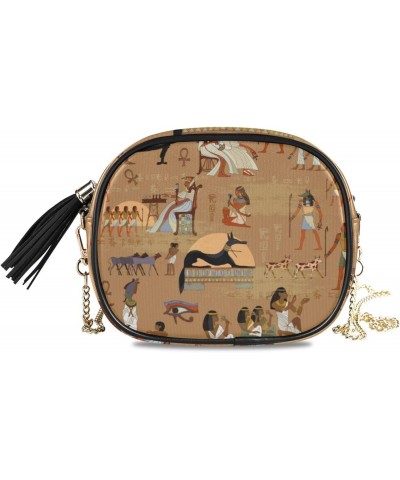 Small Crossbody Bag Egypt Ancient Murals Womens Shoulder Chain Bag PU Leather Small Purse With Tassel $10.08 Shoulder Bags