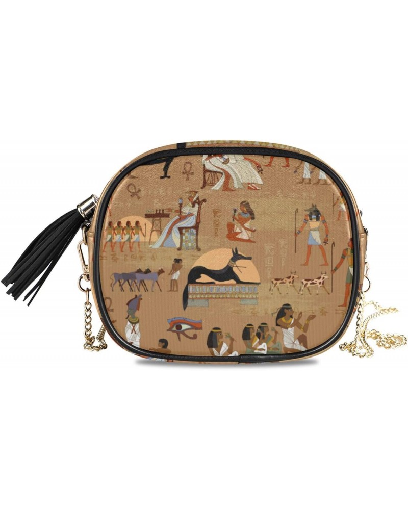 Small Crossbody Bag Egypt Ancient Murals Womens Shoulder Chain Bag PU Leather Small Purse With Tassel $10.08 Shoulder Bags