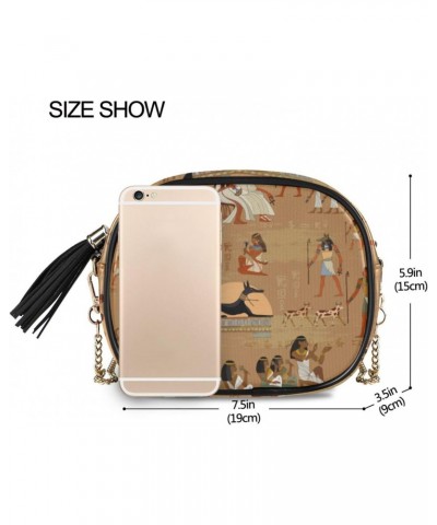 Small Crossbody Bag Egypt Ancient Murals Womens Shoulder Chain Bag PU Leather Small Purse With Tassel $10.08 Shoulder Bags