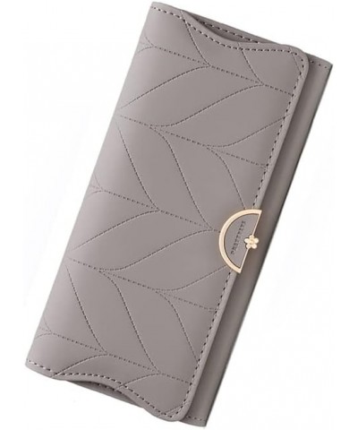 PU Leather Women's Long Wallet, Women's Leather Wallet, 3 Fold Women's Card Holder, Embossed Square Wallet (Black) Grey $10.0...