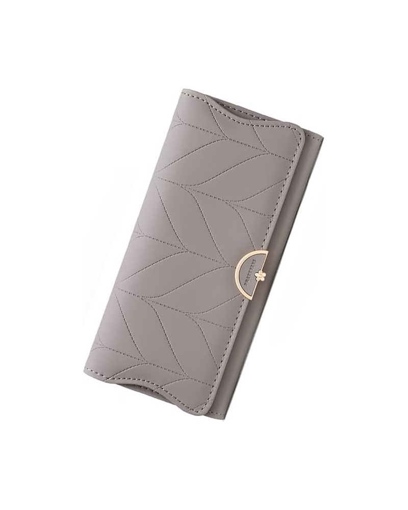 PU Leather Women's Long Wallet, Women's Leather Wallet, 3 Fold Women's Card Holder, Embossed Square Wallet (Black) Grey $10.0...