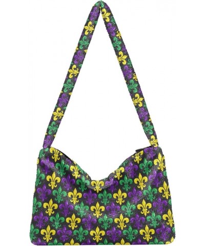 Mardi Gras Colorful Women's Hobo Handbag, Fur Tote Women Designer Hobo Bags, Colorful Crossbody Bag Mardi Gras Fleurdelis Col...