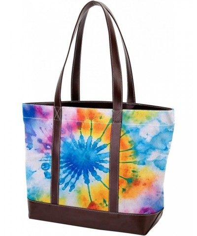 Tie Dye Canvas Leather Mix Handbag - Stylish 13.3x4.7x12.2 in Bag for Women - Chic Blend of Canvas & Leather - Ideal for Ever...