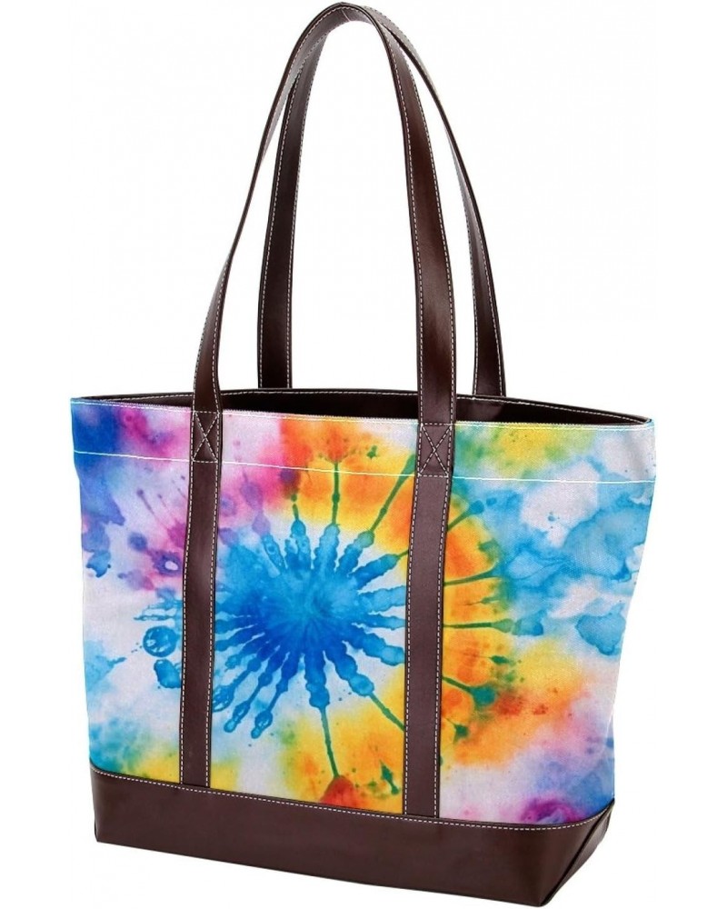 Tie Dye Canvas Leather Mix Handbag - Stylish 13.3x4.7x12.2 in Bag for Women - Chic Blend of Canvas & Leather - Ideal for Ever...