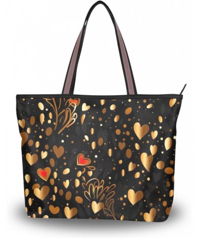 Women Tote Bags Valentine's Day Heart Gold Top Handle Satchel Handbags Shoulder Bag for Shopping L 20850970 $9.66 Totes