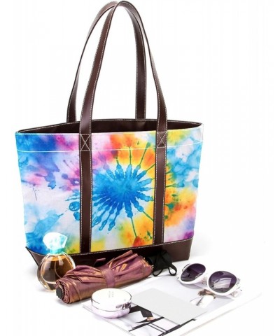 Tie Dye Canvas Leather Mix Handbag - Stylish 13.3x4.7x12.2 in Bag for Women - Chic Blend of Canvas & Leather - Ideal for Ever...