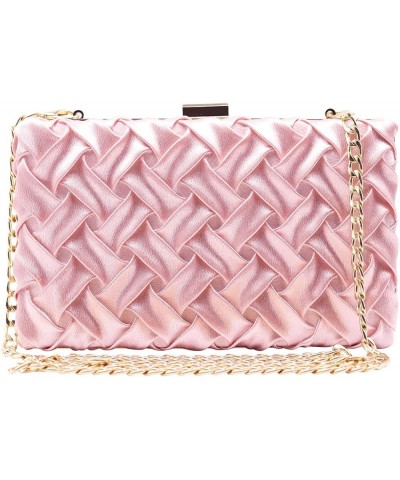 Women's Vintage Braided Ribbon Formal Crossbody Evening Clutch Handbag Shoulder Pursel Satchel Pink $13.72 Satchels