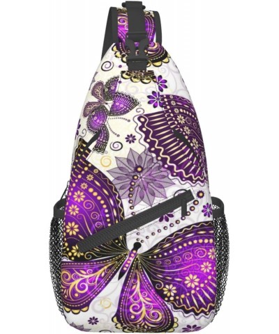 Cross Shoulder Bag Violet Gold Butterflies Chest Pack Adjustable Strap Cycling Sling Daypack For Men Women $12.34 Crossbody Bags