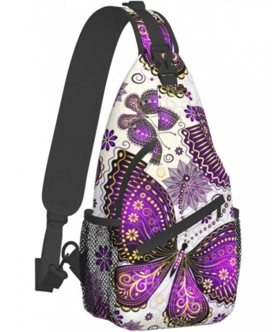 Cross Shoulder Bag Violet Gold Butterflies Chest Pack Adjustable Strap Cycling Sling Daypack For Men Women $12.34 Crossbody Bags