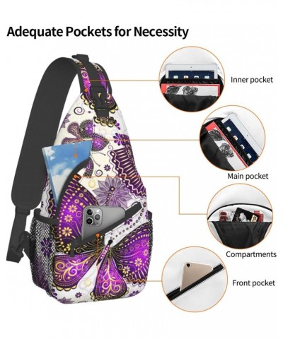 Cross Shoulder Bag Violet Gold Butterflies Chest Pack Adjustable Strap Cycling Sling Daypack For Men Women $12.34 Crossbody Bags