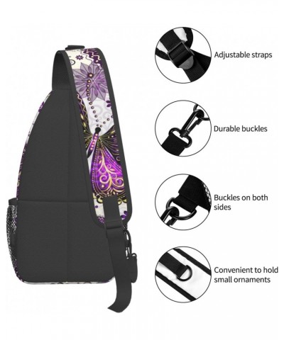 Cross Shoulder Bag Violet Gold Butterflies Chest Pack Adjustable Strap Cycling Sling Daypack For Men Women $12.34 Crossbody Bags