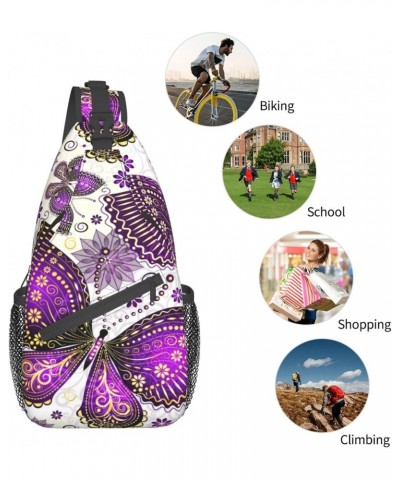 Cross Shoulder Bag Violet Gold Butterflies Chest Pack Adjustable Strap Cycling Sling Daypack For Men Women $12.34 Crossbody Bags