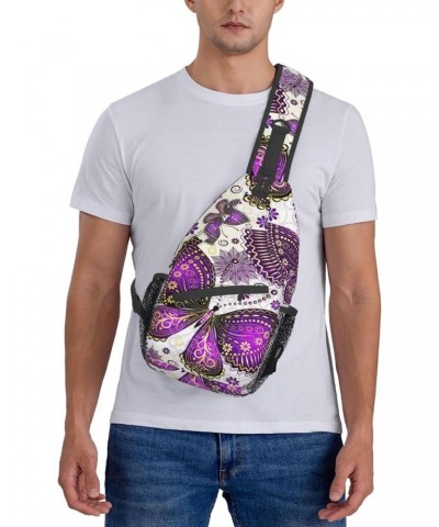 Cross Shoulder Bag Violet Gold Butterflies Chest Pack Adjustable Strap Cycling Sling Daypack For Men Women $12.34 Crossbody Bags