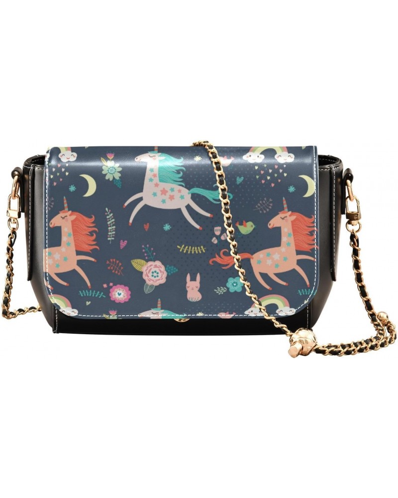 Cute Unicorns Crossbody Bags for Women Beauty Shoulder Bag with Adjustable Strap Small Black Purse $18.85 Crossbody Bags