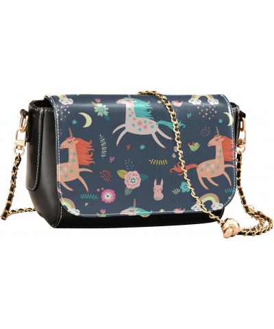 Cute Unicorns Crossbody Bags for Women Beauty Shoulder Bag with Adjustable Strap Small Black Purse $18.85 Crossbody Bags