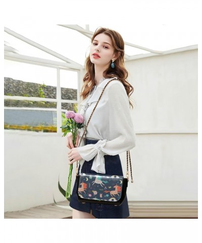 Cute Unicorns Crossbody Bags for Women Beauty Shoulder Bag with Adjustable Strap Small Black Purse $18.85 Crossbody Bags