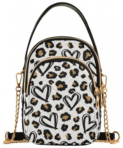 Chain Crossbody Bags for Women Leopard Skin with Black Mixed Abstract Heart Quilted Shoulder Crossbody Handbags Travel Cross ...