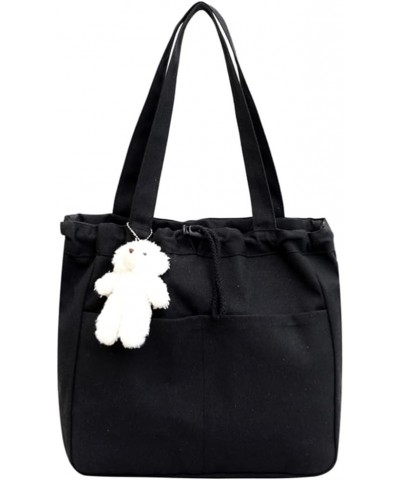 Women Canvas Bag Casual Tote Bag Shoulder Bag Large Drawstring Handbag Black1 $10.13 Totes