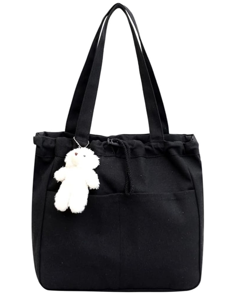 Women Canvas Bag Casual Tote Bag Shoulder Bag Large Drawstring Handbag Black1 $10.13 Totes