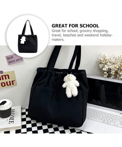 Women Canvas Bag Casual Tote Bag Shoulder Bag Large Drawstring Handbag Black1 $10.13 Totes