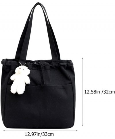 Women Canvas Bag Casual Tote Bag Shoulder Bag Large Drawstring Handbag Black1 $10.13 Totes