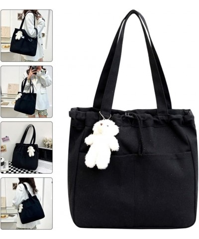 Women Canvas Bag Casual Tote Bag Shoulder Bag Large Drawstring Handbag Black1 $10.13 Totes