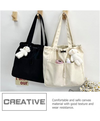 Women Canvas Bag Casual Tote Bag Shoulder Bag Large Drawstring Handbag Black1 $10.13 Totes