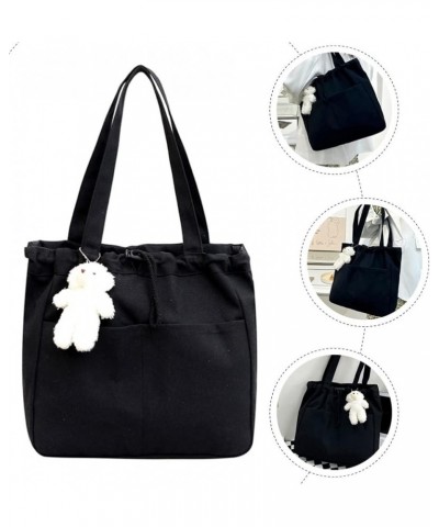 Women Canvas Bag Casual Tote Bag Shoulder Bag Large Drawstring Handbag Black1 $10.13 Totes