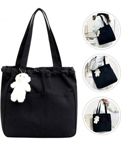 Women Canvas Bag Casual Tote Bag Shoulder Bag Large Drawstring Handbag Black1 $10.13 Totes