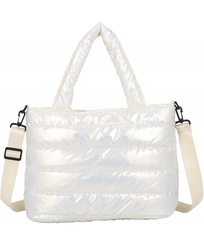 Cotton Quilted Tote Bag for Women Fashion Shoulder Crossbody Bag Puffy Handbag Purse Stitch Nylon for Shopping White $24.29 T...