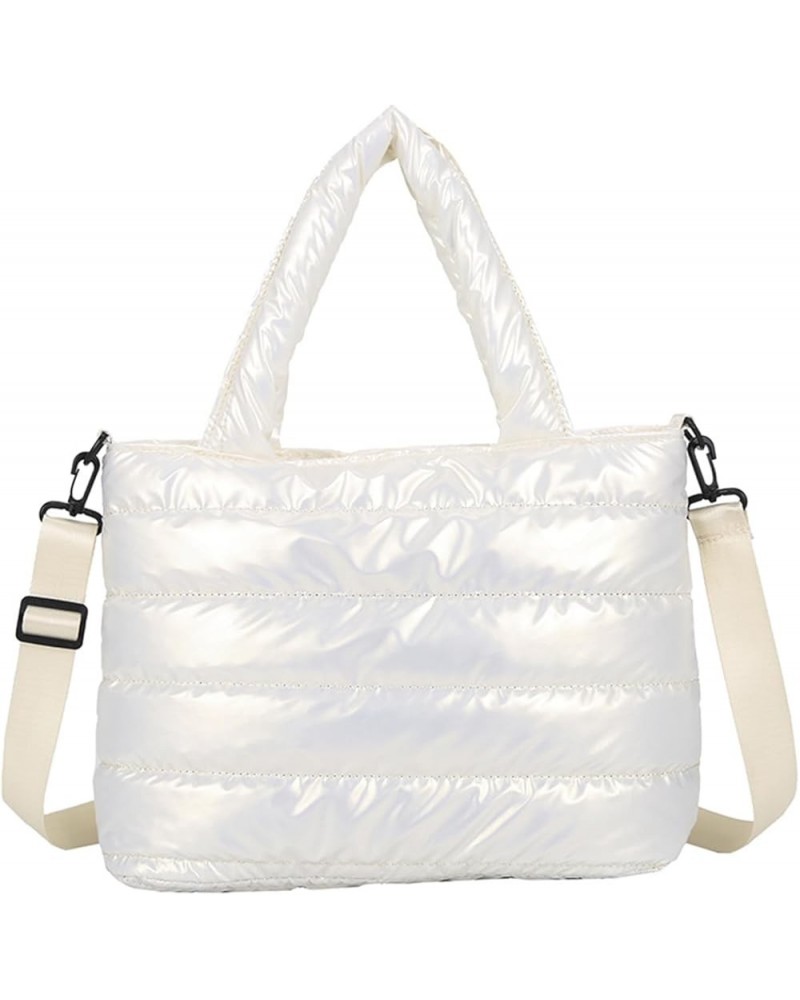 Cotton Quilted Tote Bag for Women Fashion Shoulder Crossbody Bag Puffy Handbag Purse Stitch Nylon for Shopping White $24.29 T...