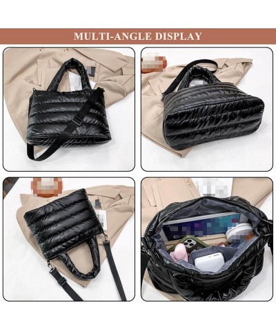 Cotton Quilted Tote Bag for Women Fashion Shoulder Crossbody Bag Puffy Handbag Purse Stitch Nylon for Shopping White $24.29 T...