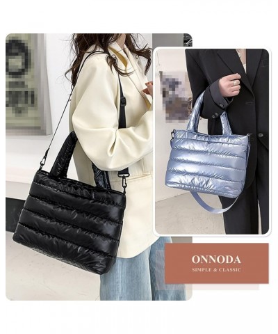 Cotton Quilted Tote Bag for Women Fashion Shoulder Crossbody Bag Puffy Handbag Purse Stitch Nylon for Shopping White $24.29 T...