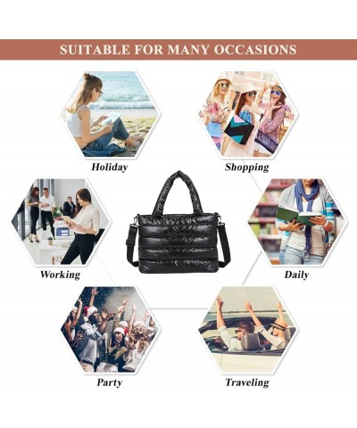 Cotton Quilted Tote Bag for Women Fashion Shoulder Crossbody Bag Puffy Handbag Purse Stitch Nylon for Shopping White $24.29 T...