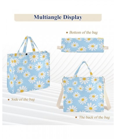 Shoulder Tote Women Watercolor Garden Flowers Tote Bag Designer Teacher Bag Tote Tote Bag with Pockets Wildflowers on Blue $9...